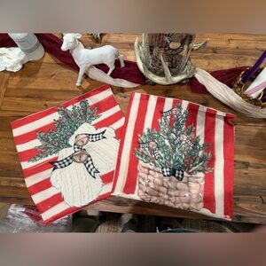 Set of 2 farmhouse Red and White Striped Christmas Pillow covers
